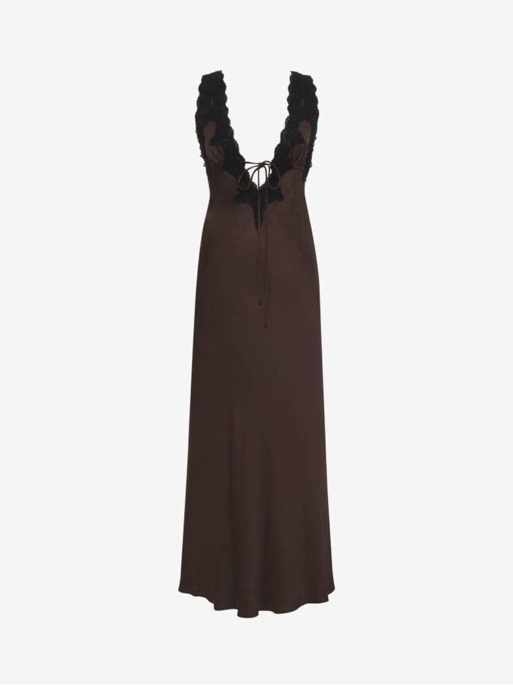Rumored Brown Satin Plunging V-Neck Venice Long Dress